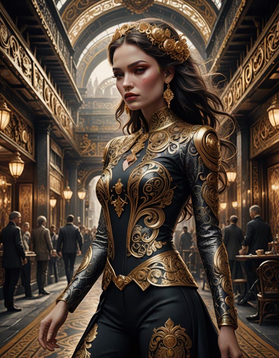 Vogue Anthracite Goddess with Golden Threads and Paisley Pat...