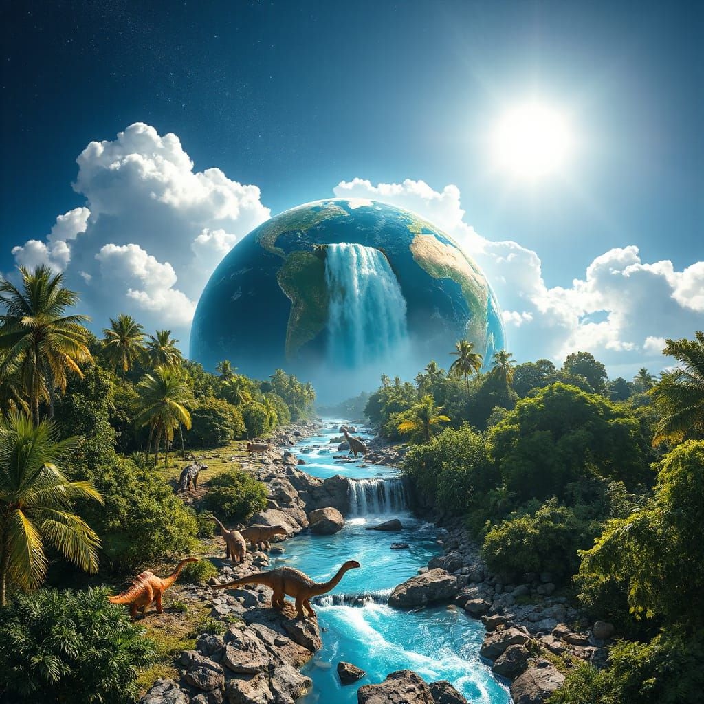 Jurassic Rainforest Wonders in Celestial Hyperrealism