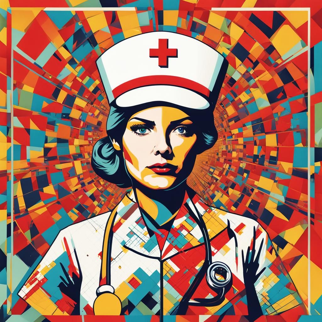 Pop Art Nurse in Geometric Bauhaus Style