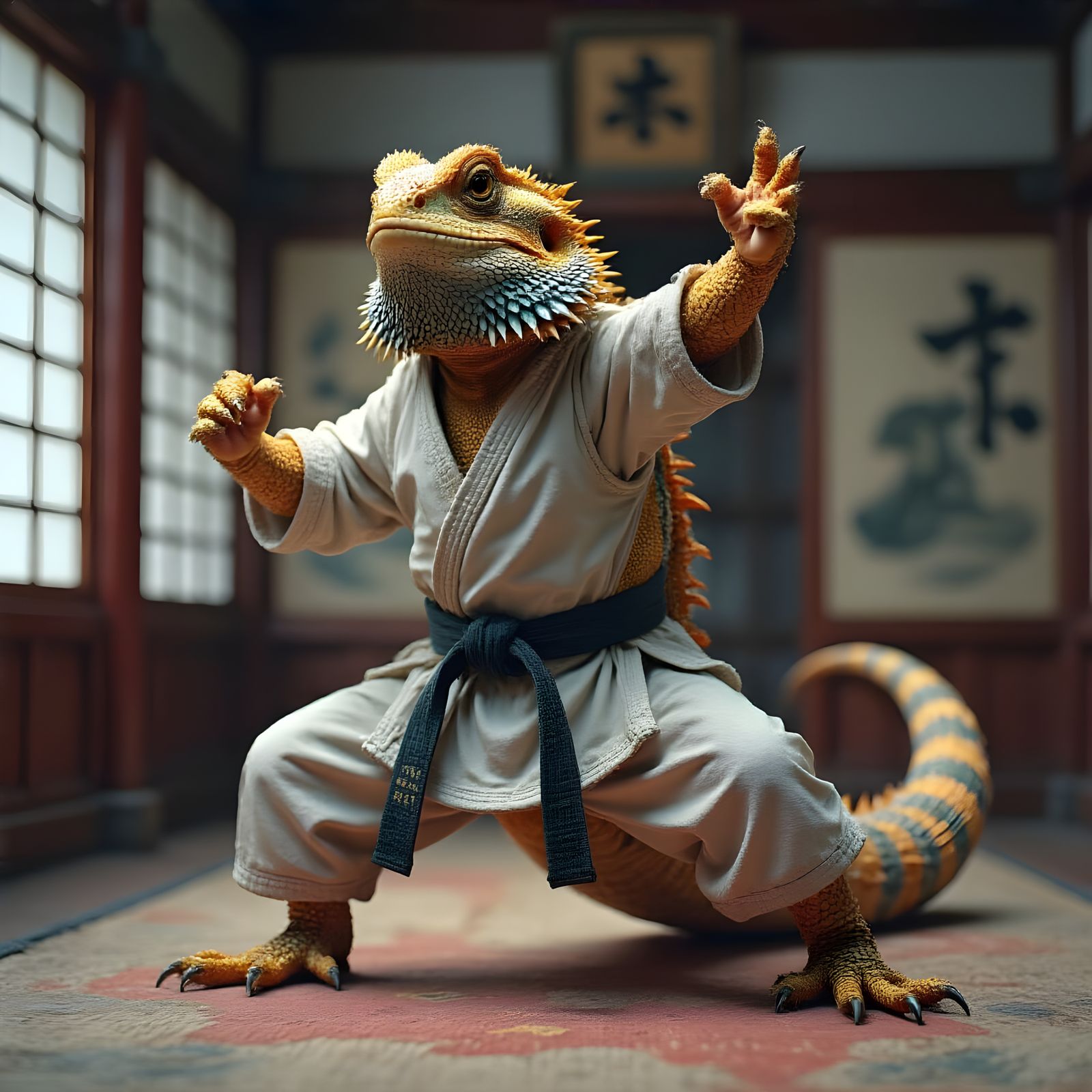 Bearded Dragon Karate Master in Anime Style
