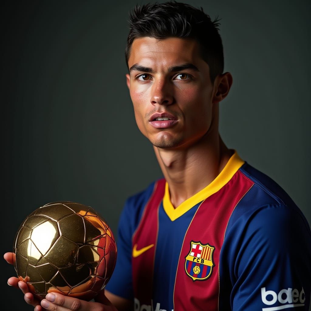 Cristiano Ronaldo in Barcelona Jersey with Champions League ...