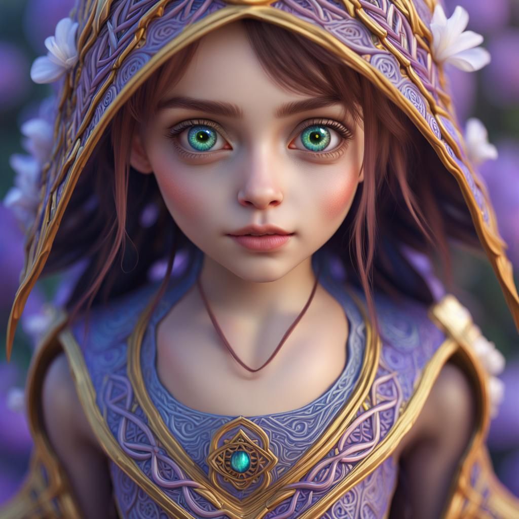 Hypersylized Girl with Celtic Iris Pattern in Unreal Engine