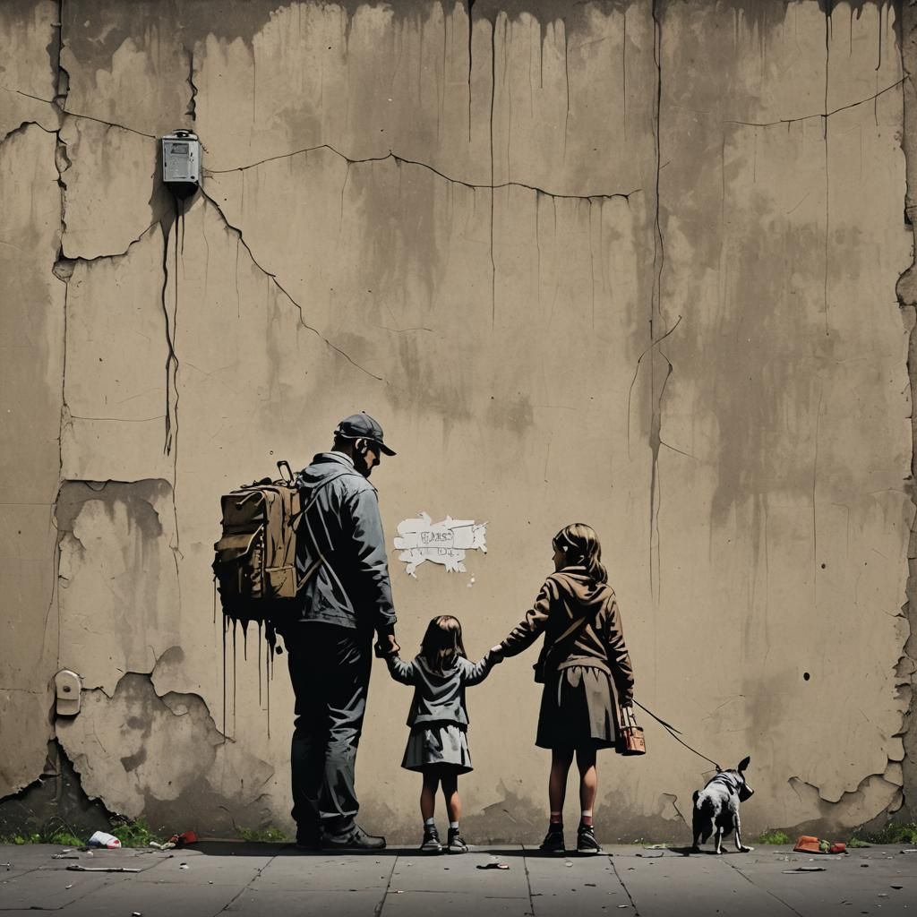 Banksy Style: Father and Daughter Artwork