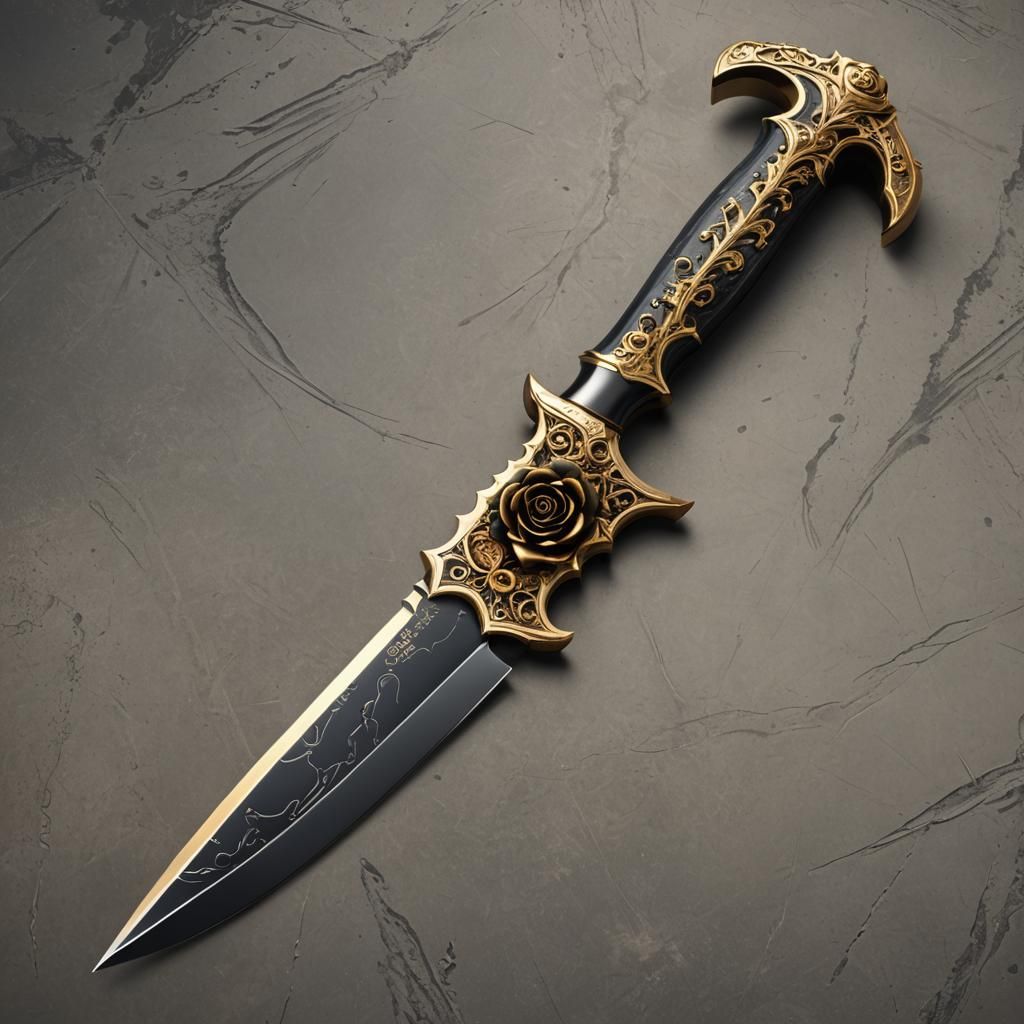 Gold and Black Rose Butcher Knife as Matte Painting
