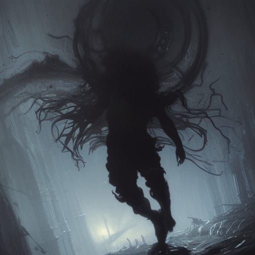 Man Running from Shadows: Dark Fantasy Artwork