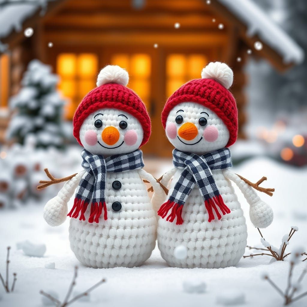 Whimsical Amigurumi Snowmen in Cozy Winter Wonderland