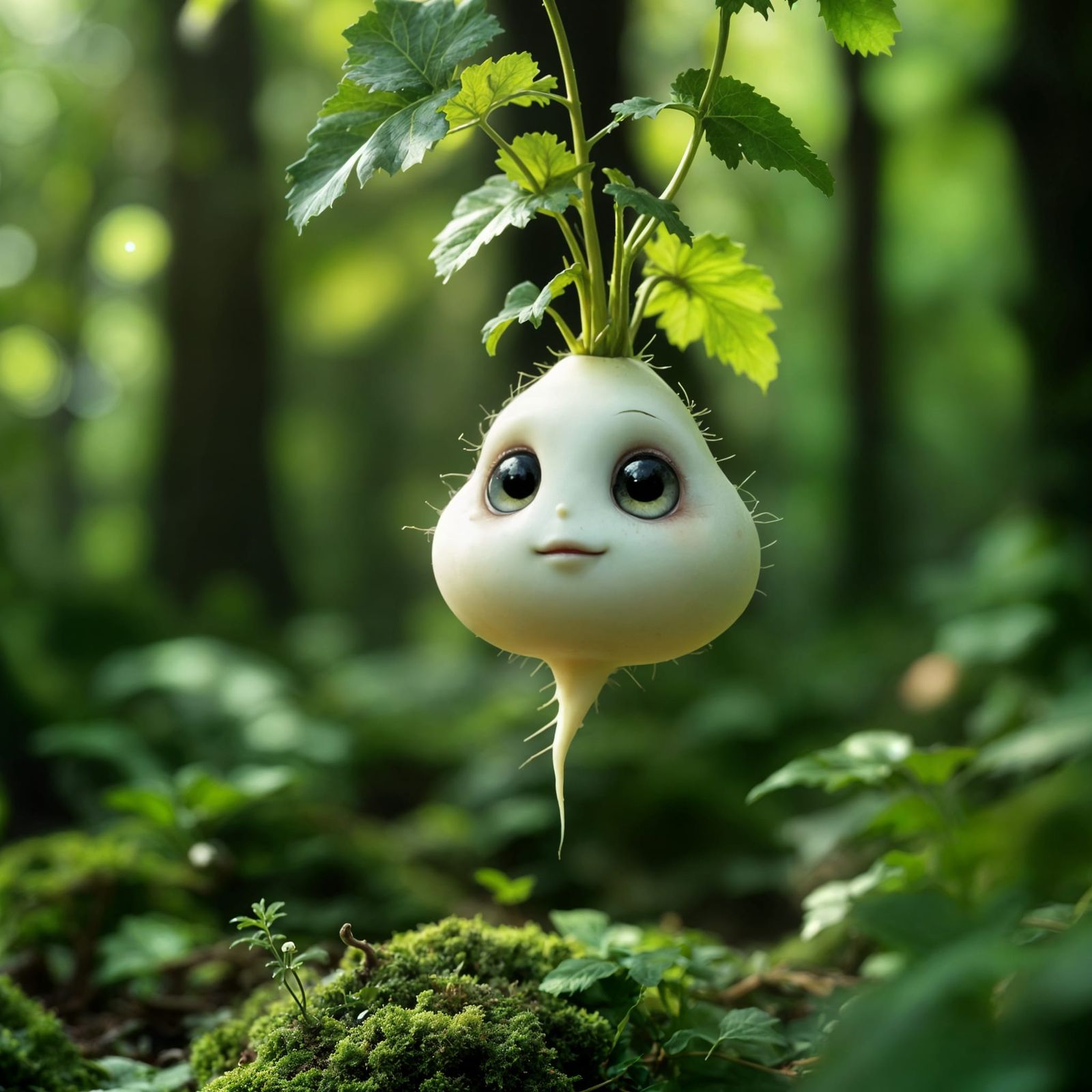 Fantasy Turnip Vegetable with Face in Forest