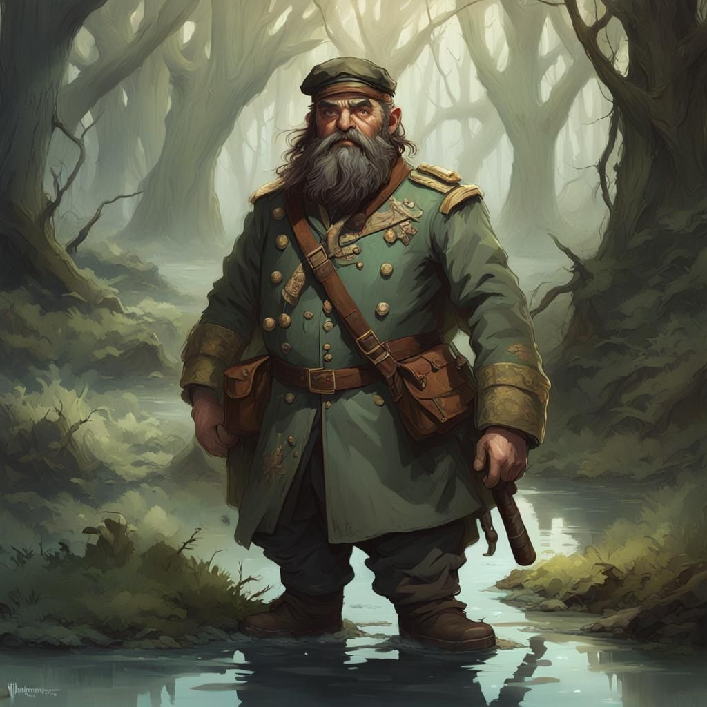 Swamp Dwarf in Hunter's Uniform: Detailed Digital Portrait