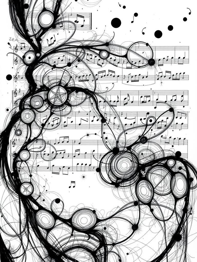 Abstract Musical Score in Black and White