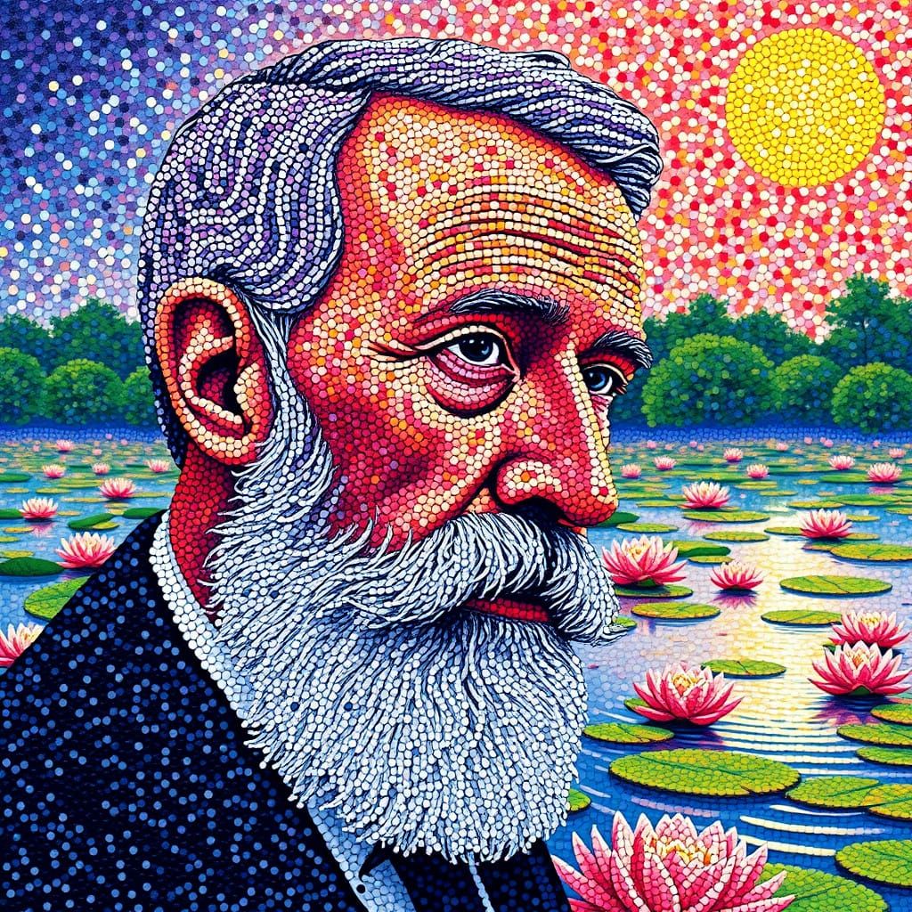 Ethereal Pointillist Portrait of Claude Monet