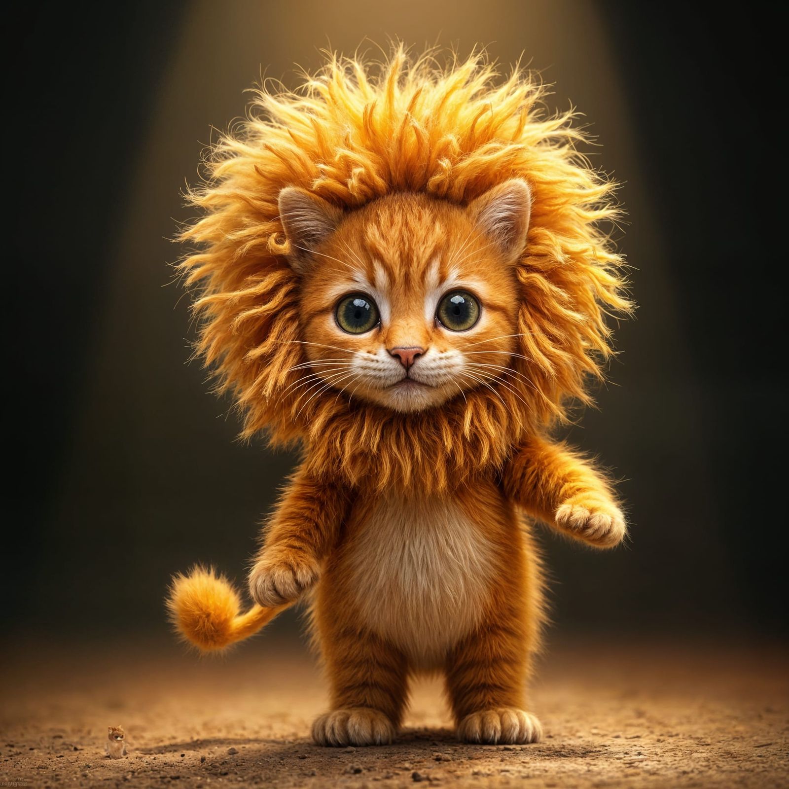 Fluffy Kitten Dressed as a Lion on Stage