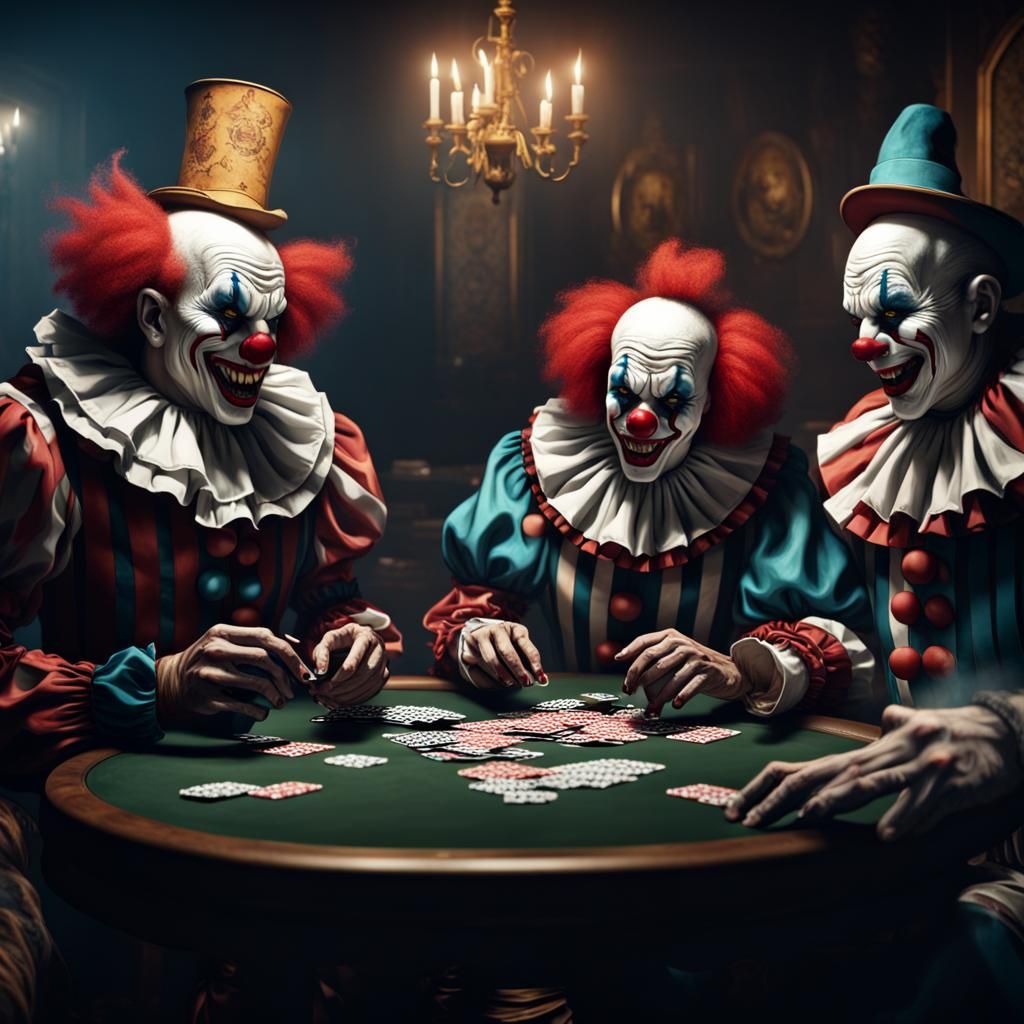 Scary Clowns Playing Poker: Detailed Matte Painting