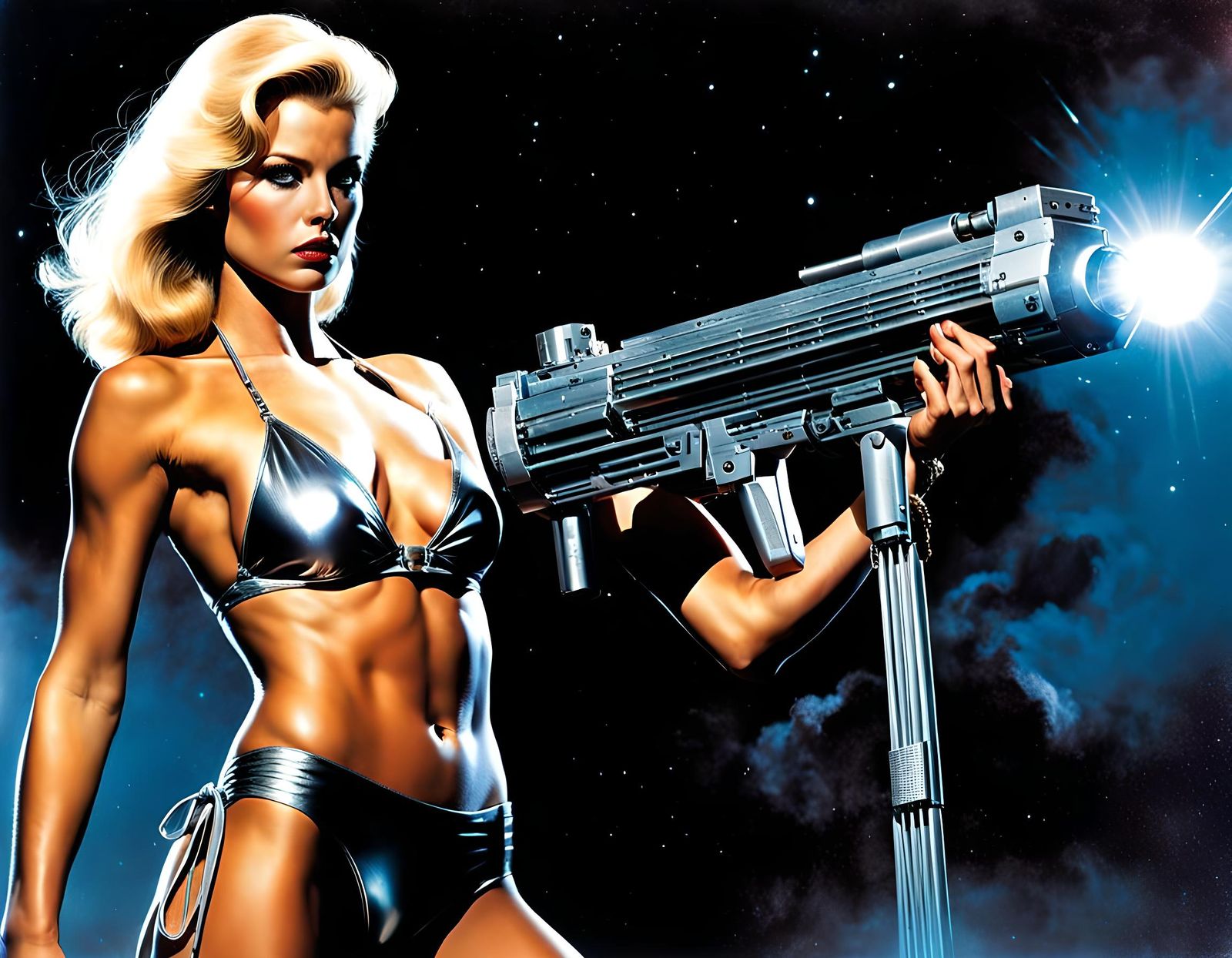 Blonde Woman with Sci-Fi Weapon in Gritty Style