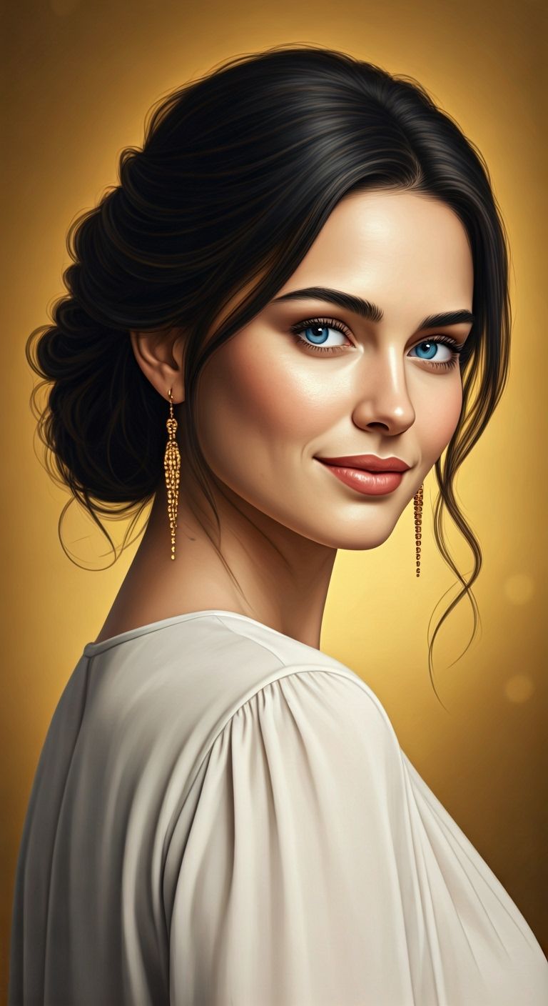 Brunette with Blue Eyes Looking Over Shoulder