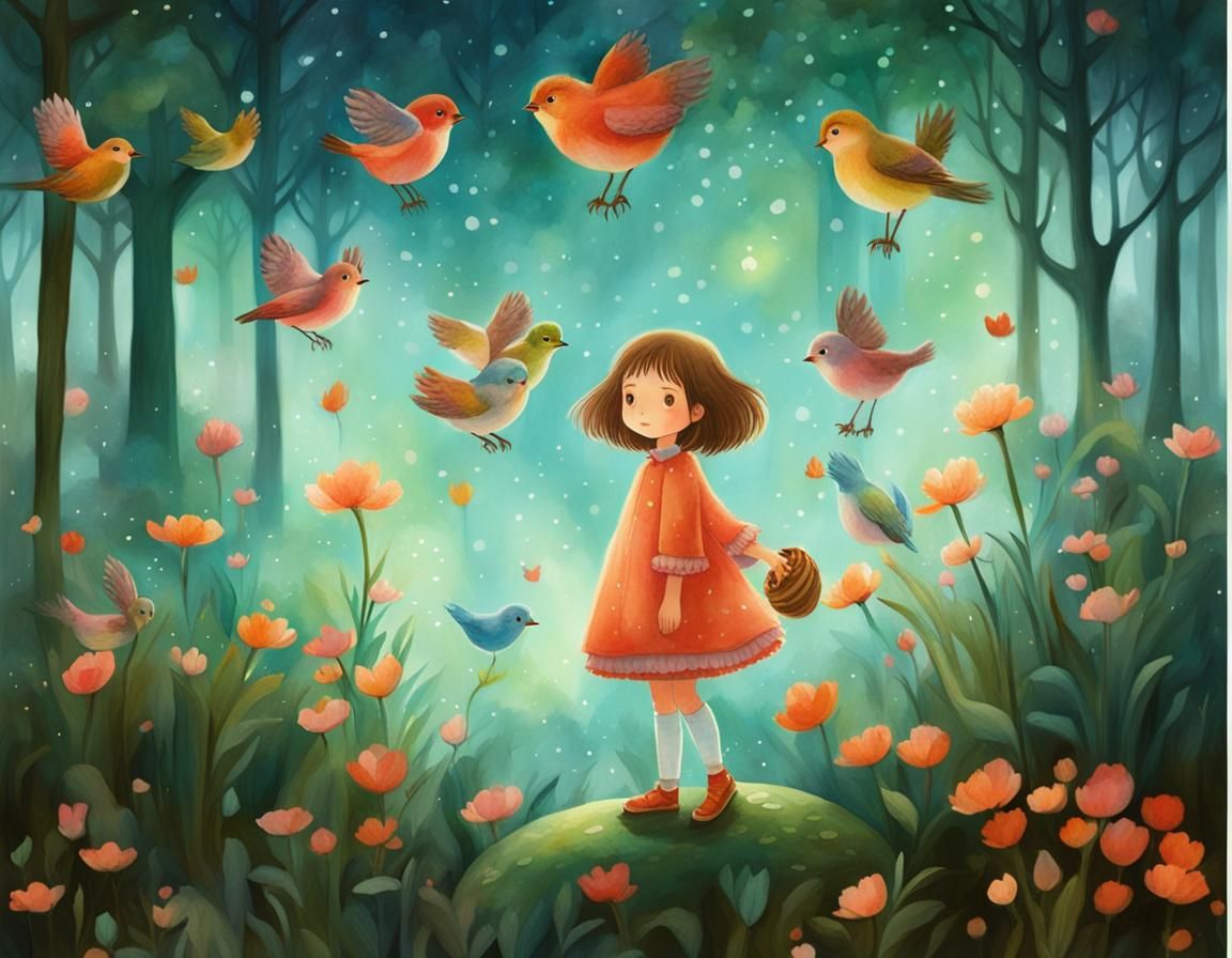 Enchanting Forest Scene in Storybook Illustration Style