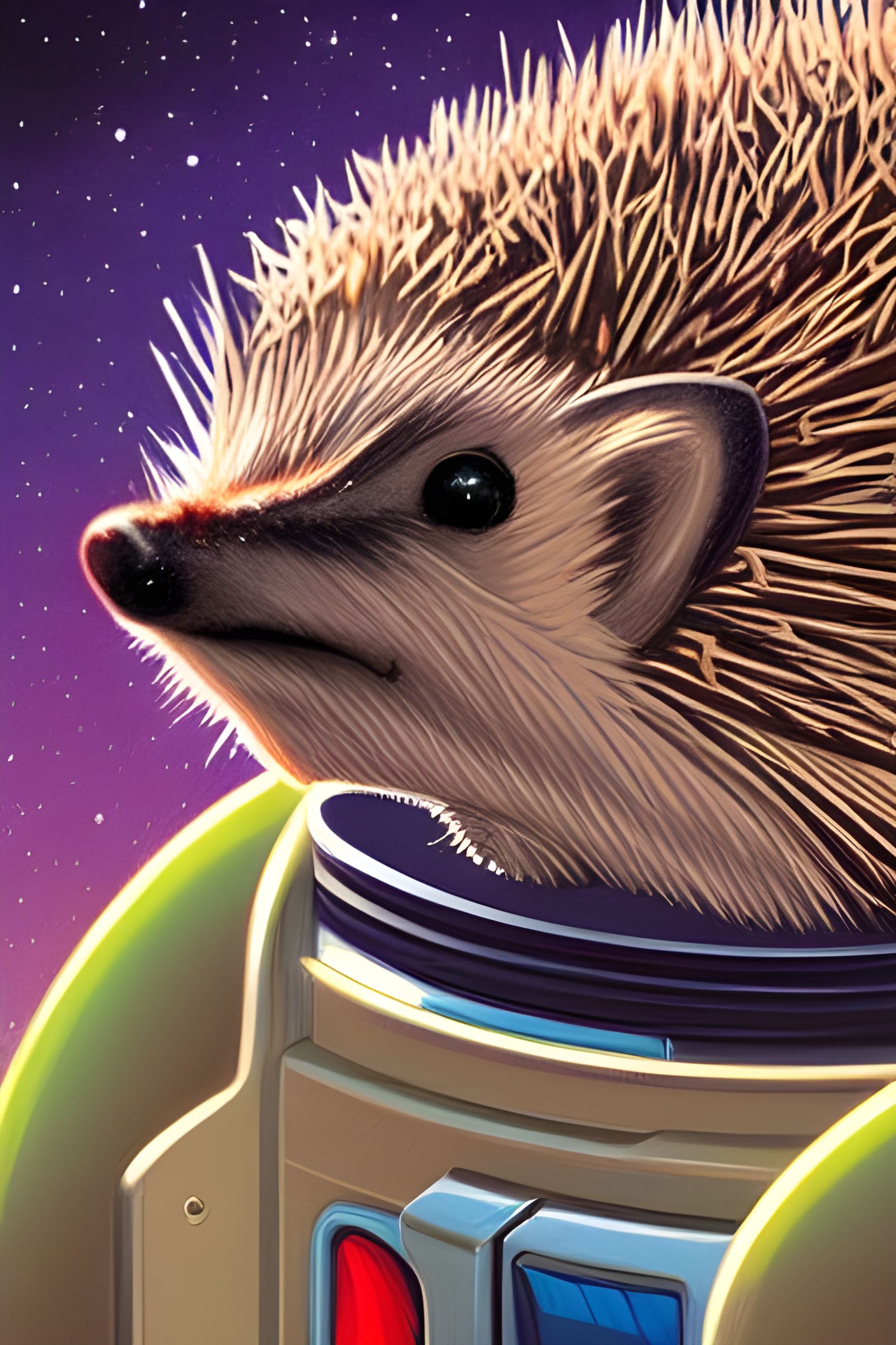 Hedgehog in Space Portrait, Digital Illustration