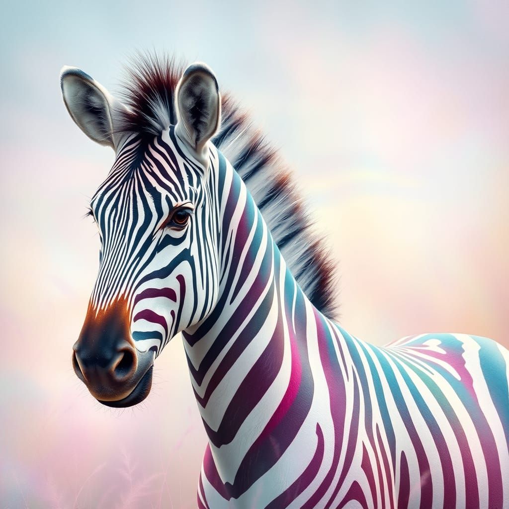 Whimsical Zebra in Pastel Hues with Iridescent Background