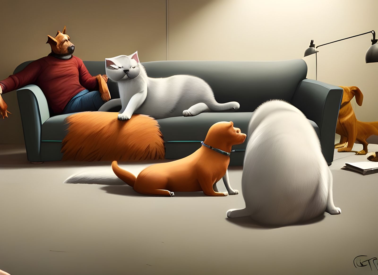 Dog and Cat Mischief: Digital Concept Art