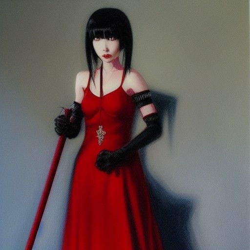 Vampire in Red Dress, Oil Painting