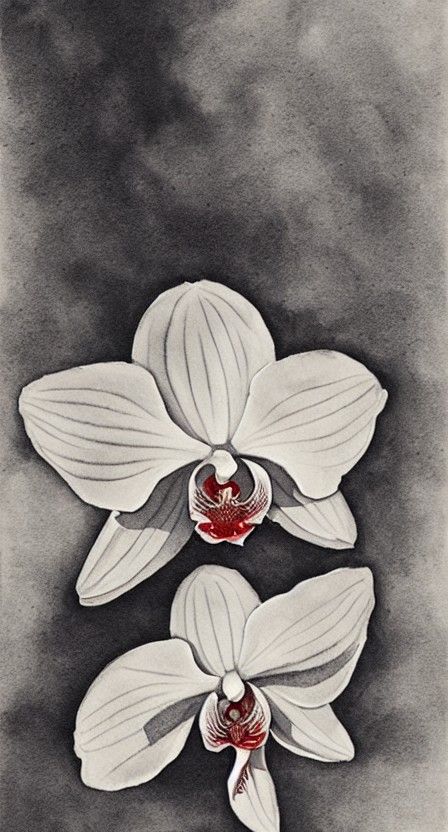 Orchid and Rock: Ink Wash Painting