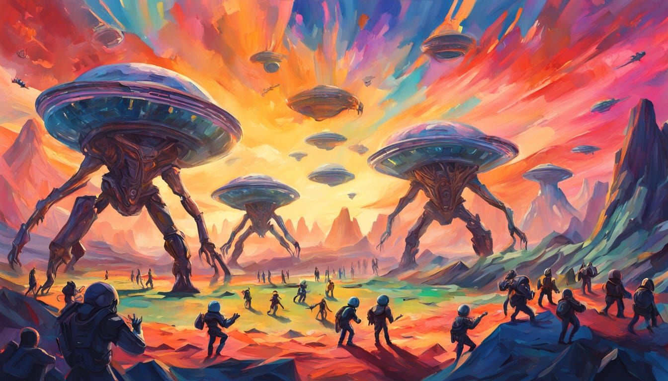 Alien Olympics on Futuristic Planet in Gouache Style