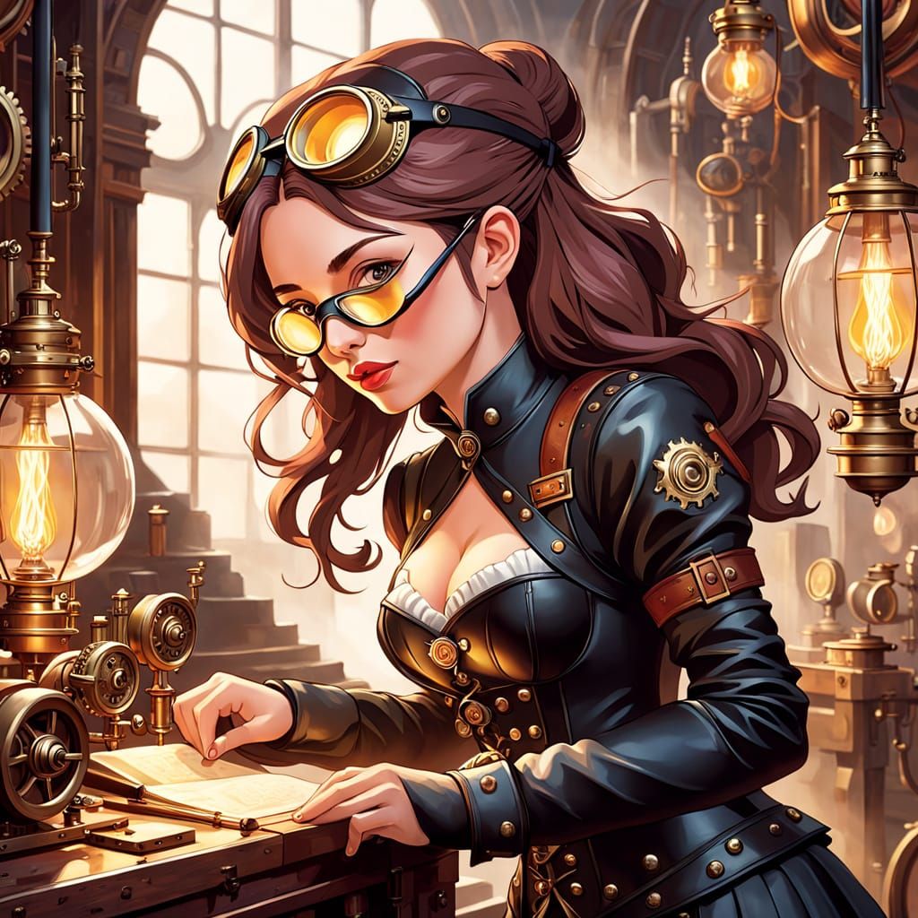 Steampunk Inventor at Work in Golden Age of Science