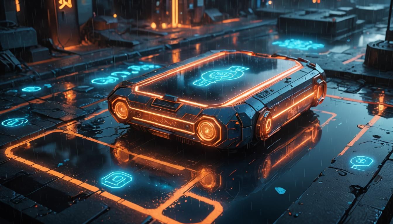 Smartphone with Glowing Runes in a Cyberpunk Cityscape