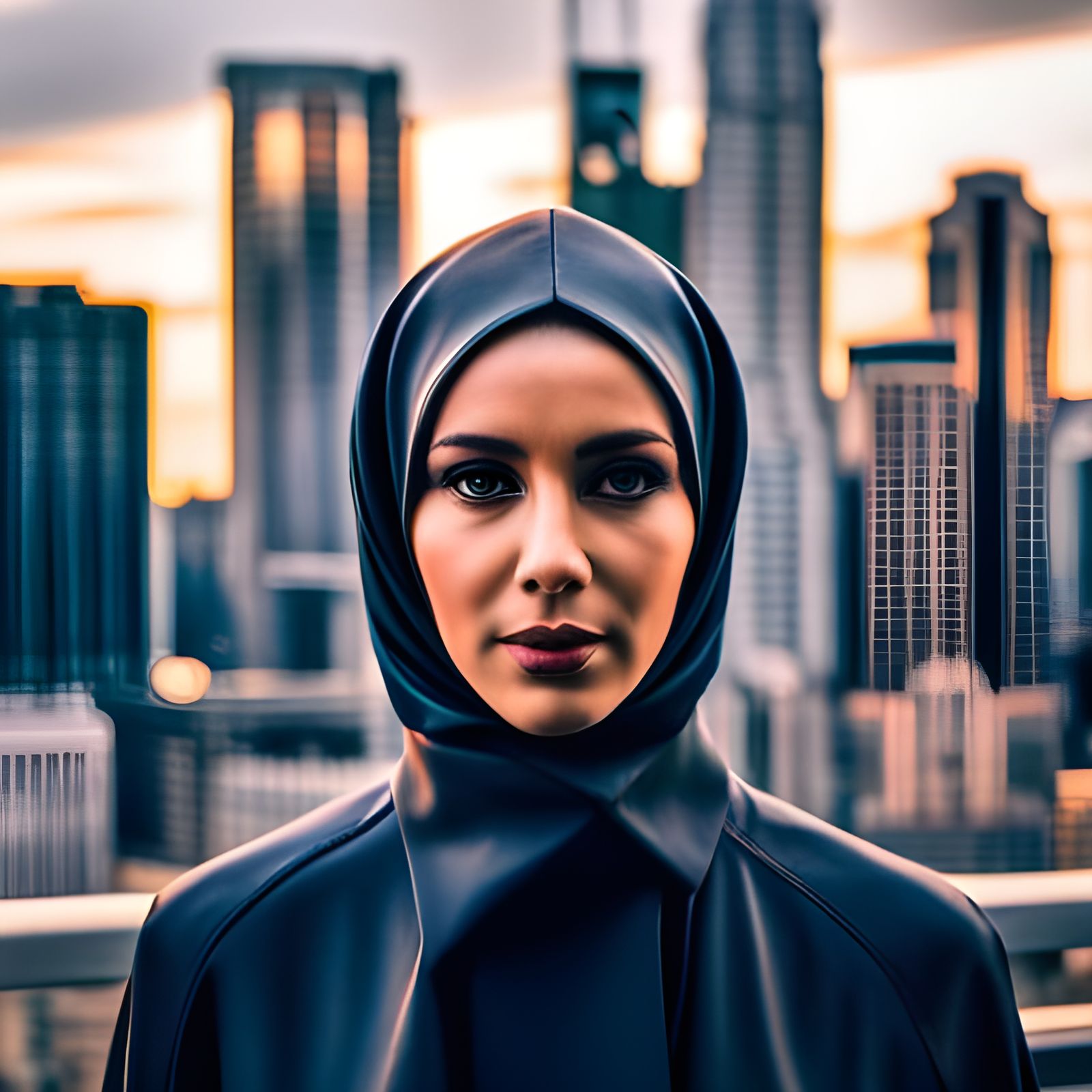 Striking Portrait of Woman in Leather Hijab