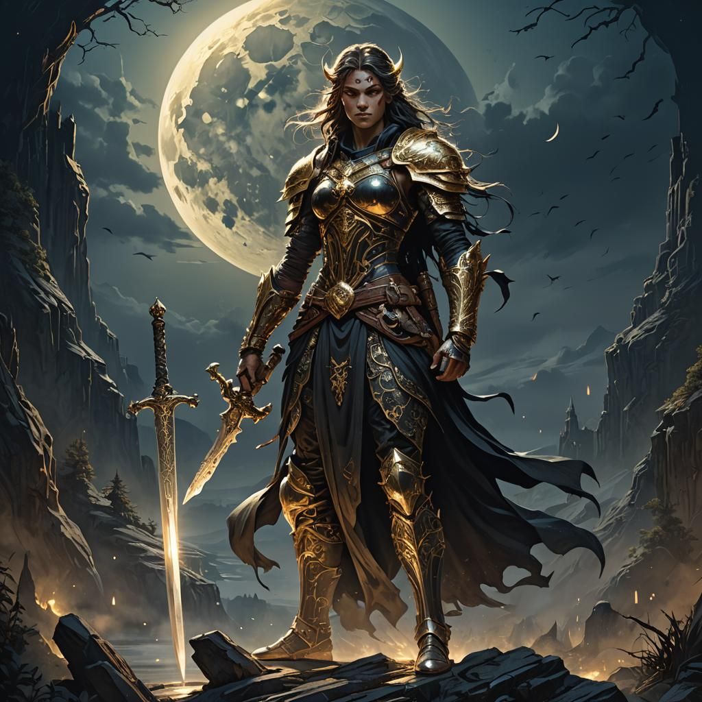 Norsingha Warrior Under Moonlight: Dark Fantasy Art