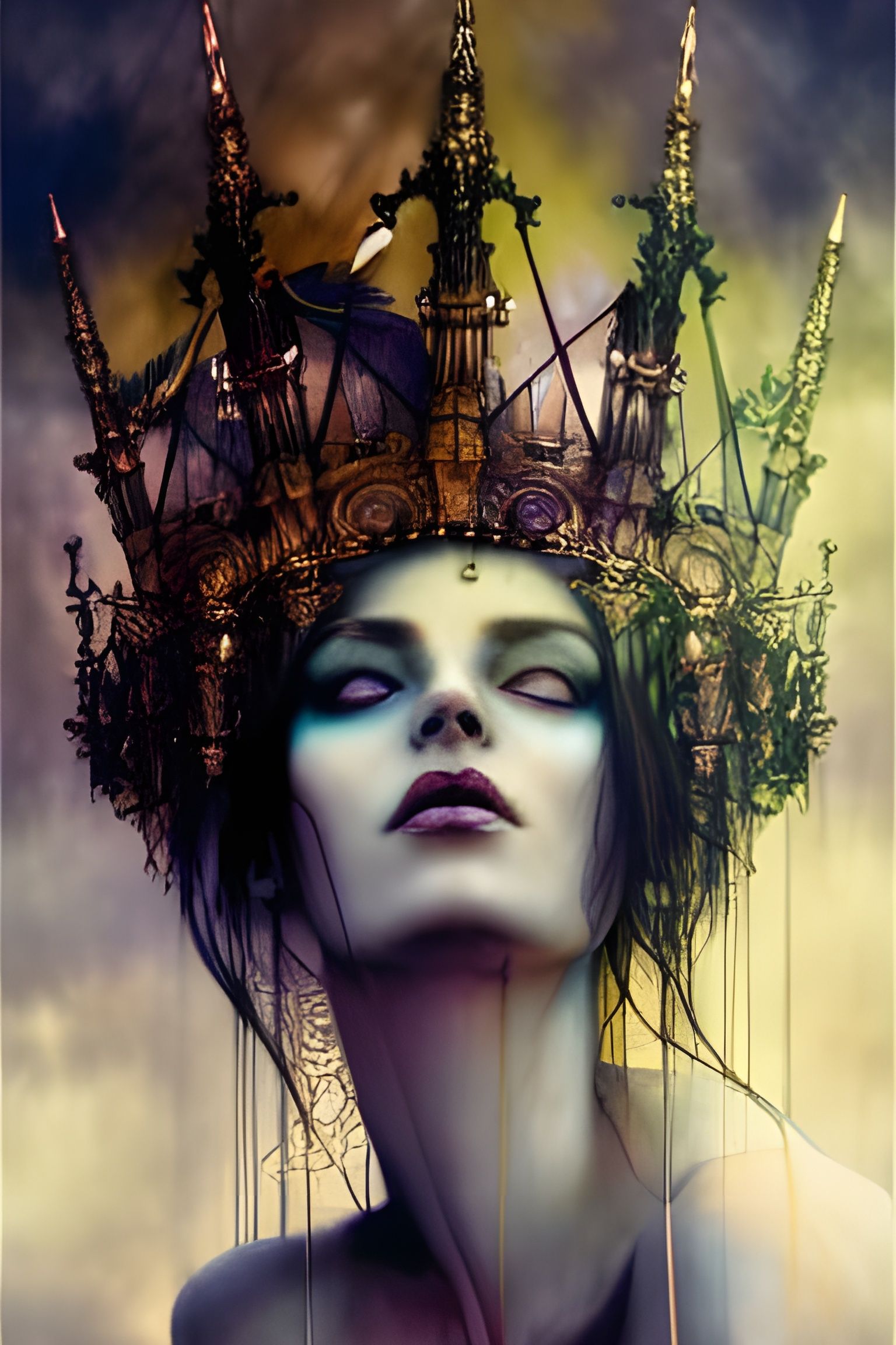 Goddess with Gothic Crown in Surreal Setting
