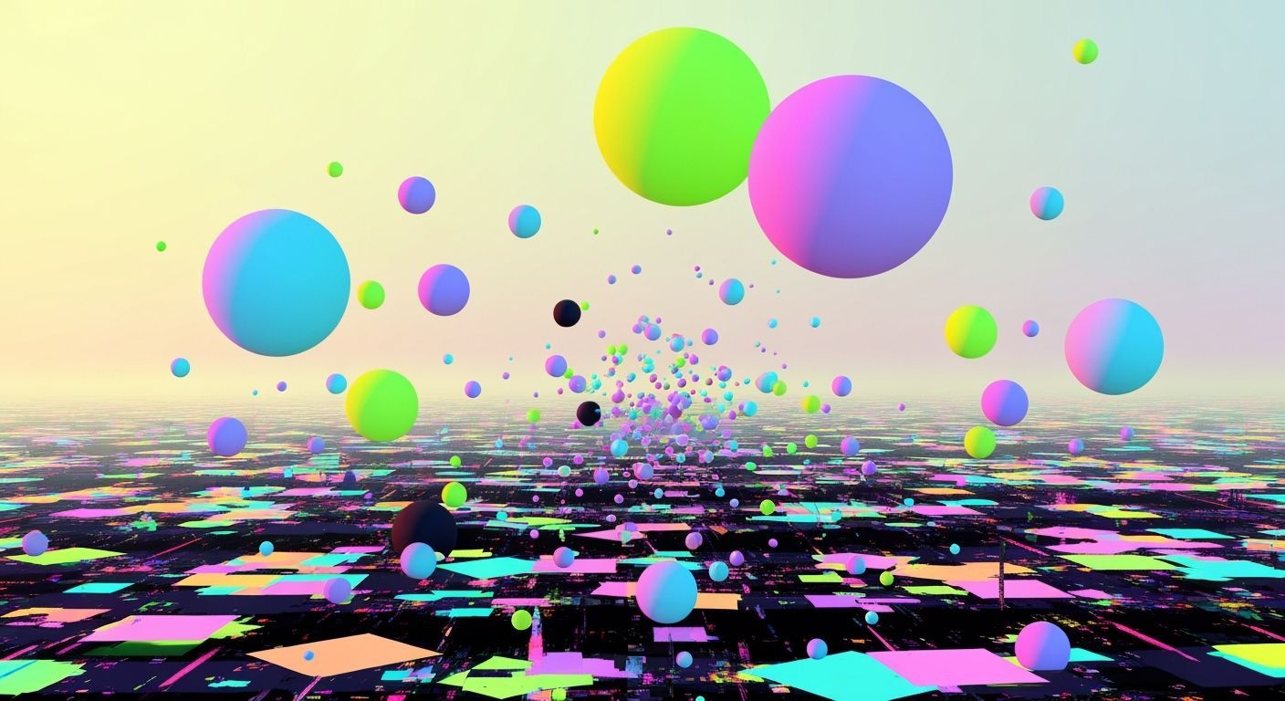 Vibrant Neon Orbs Above Abstract Cityscape