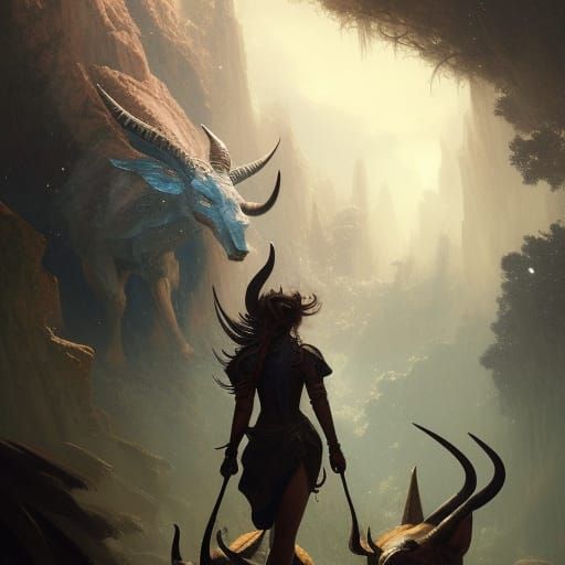 Mystical Creature and Human, Dark Fantasy Concept Art