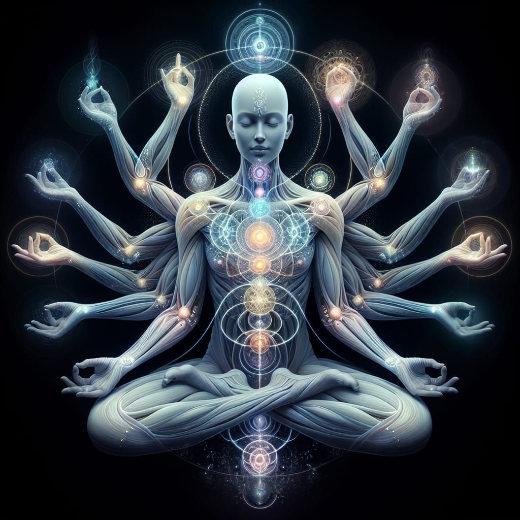 Ethereal Multi-Armed Figure in Meditative Posture