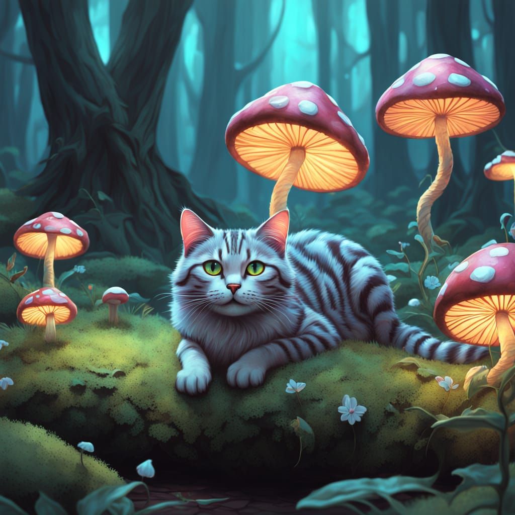 Whimsical Surreal Cat in Vibrant Dreamscape