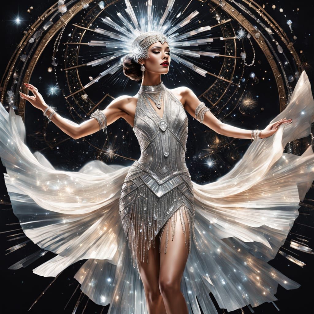 Art Deco Crystal Figure Under Starry Sky