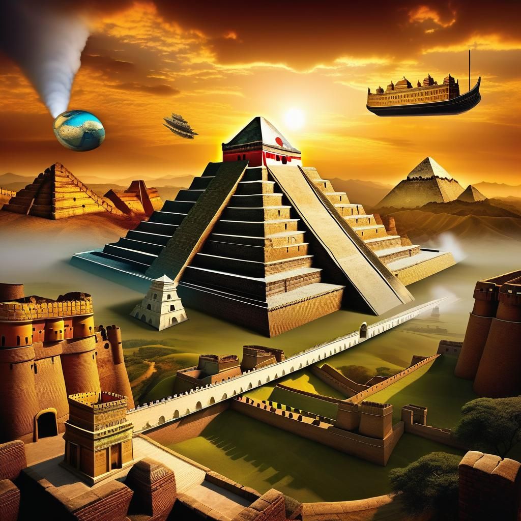 Surreal Mapamundi Featuring Historical Landmarks and Figures