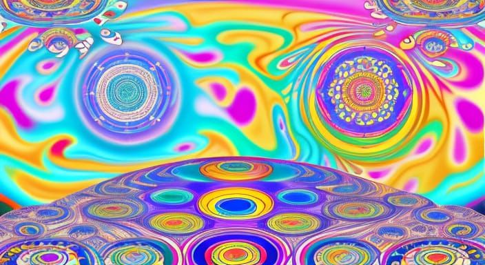 Psychedelic River in Kaleidoscopic Garden