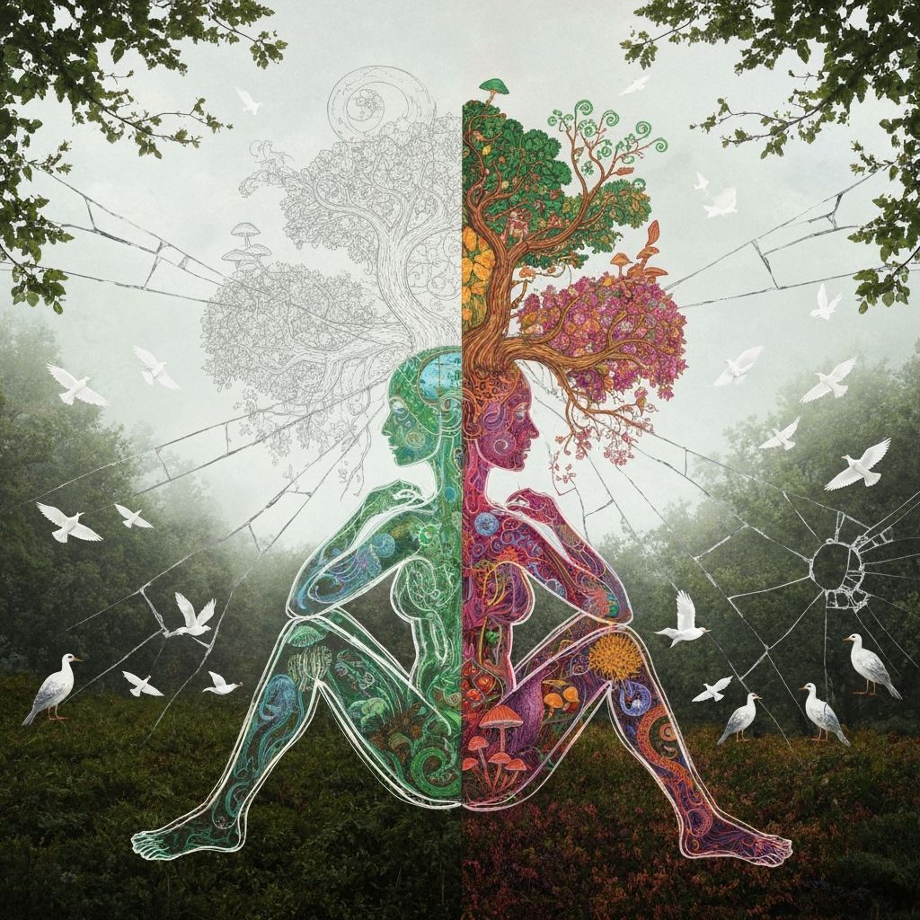 Surreal Mindscape of Fantasy Plants and Symbols