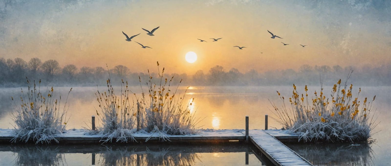 Ethereal Blooming Flower in Snow: Watercolor Artwork