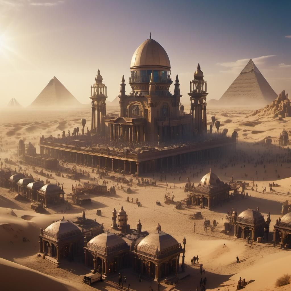Steampunk Neo-Gothic Egyptian Necropolis: Epic Panoramic Vie...