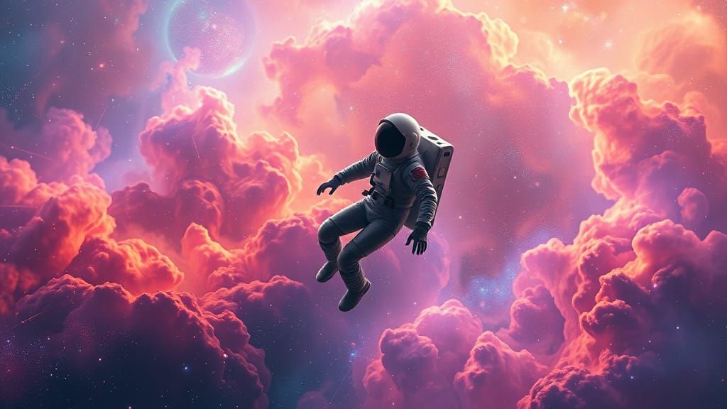 Astronaut Among Swirling Nebulae in Digital Art Style