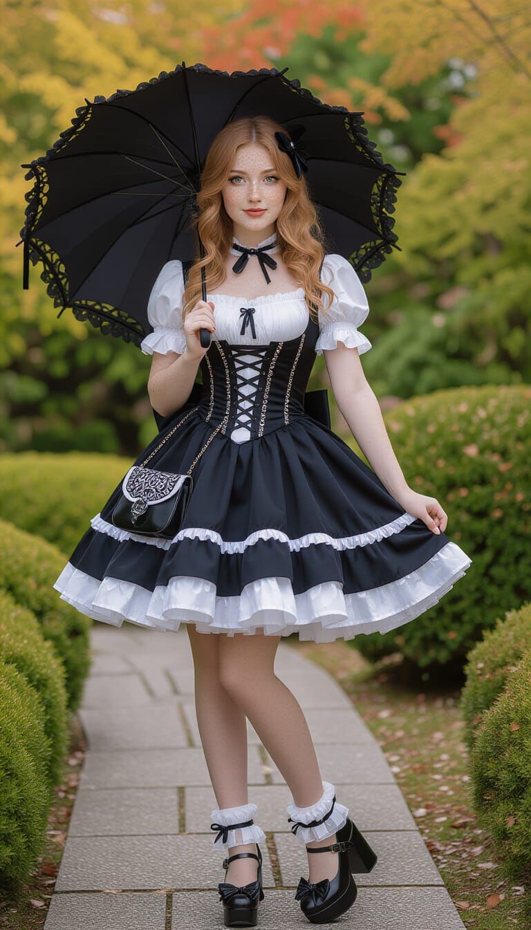 Gothic Lolita Fashion in Japanese Garden
