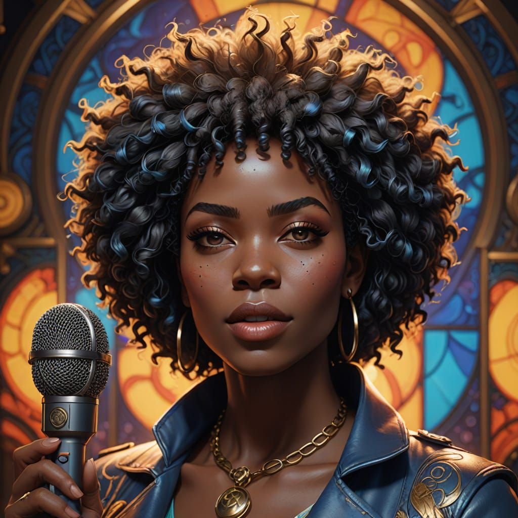 Young African Pop Singer in Vibrant Art Nouveau Style