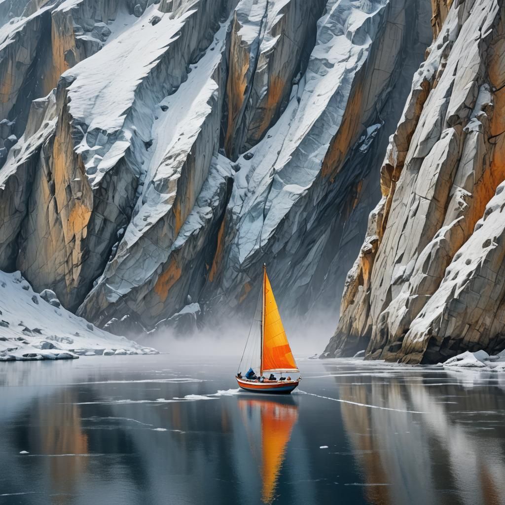 Sailboat in Winter Wonderland: An Impressionistic Scene