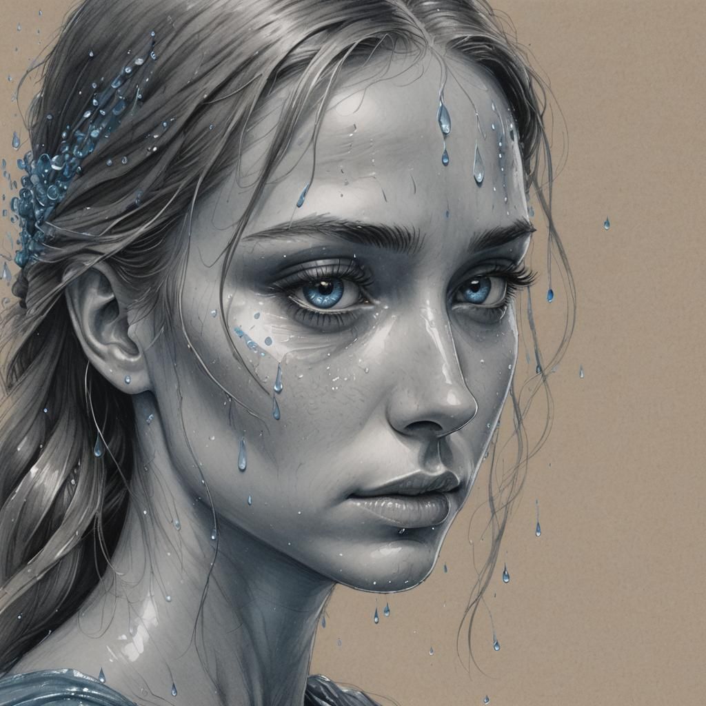 Emotional 3D Graphite Sketch of a Weeping Woman