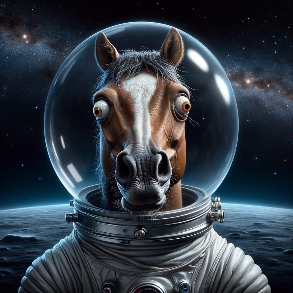 Clumsy Horse Astronaut Lost in Outer Space