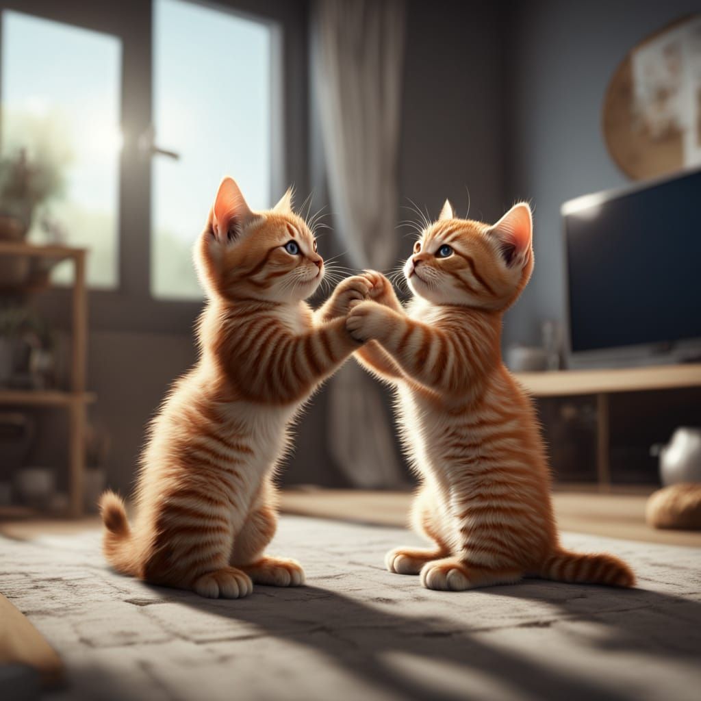 Happy Ginger Kitten Twins in Cinematic Domestic Bliss