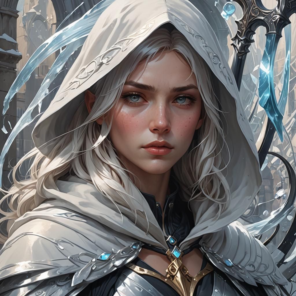 Angelic Grim Reaper with Icy Scythe, Hyper-Realistic Art