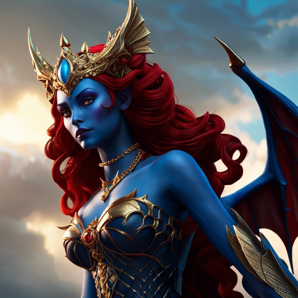 Beautiful Female Gargoyle with Red Hair and Wings