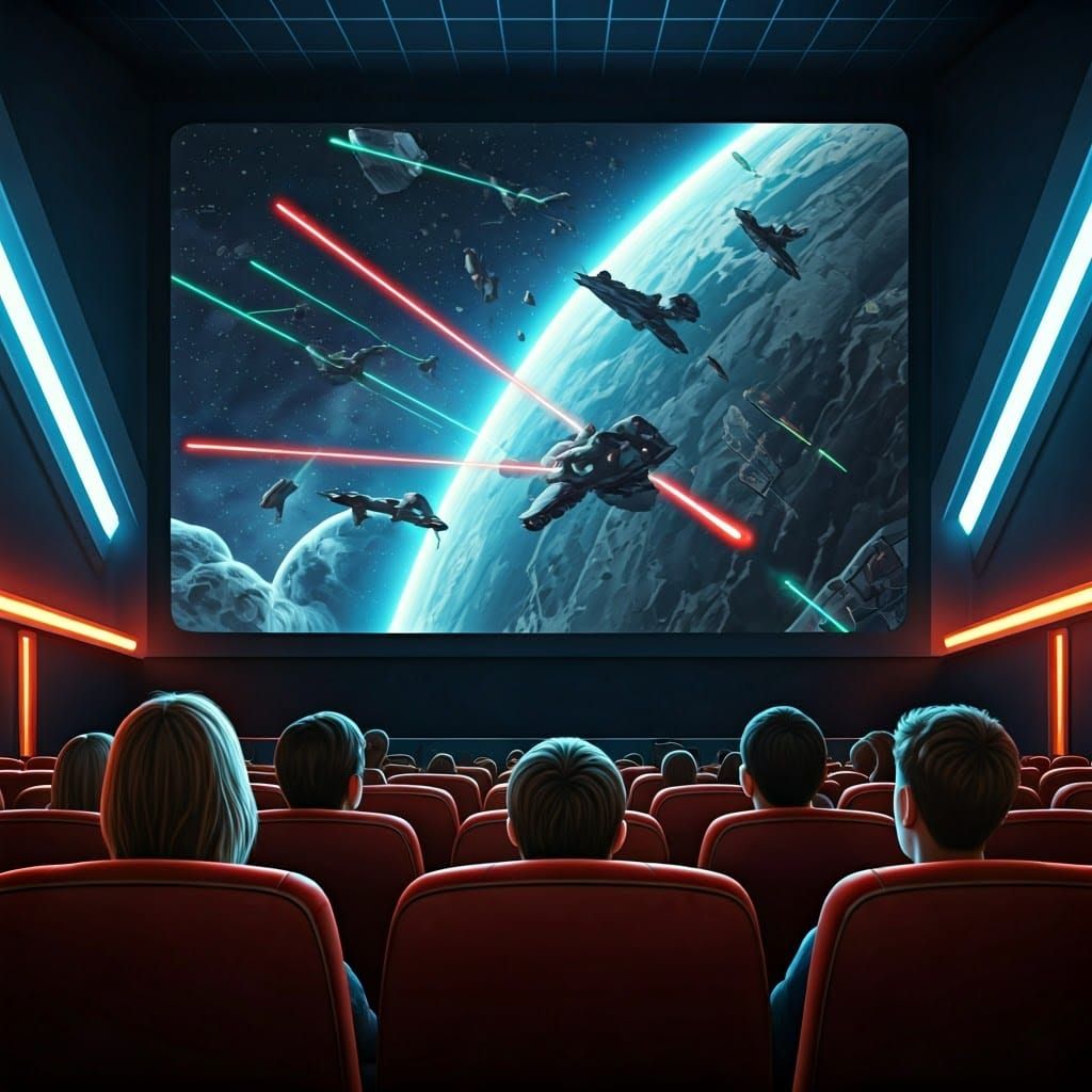 Retro-Futuristic Cinema Showing Space Wars